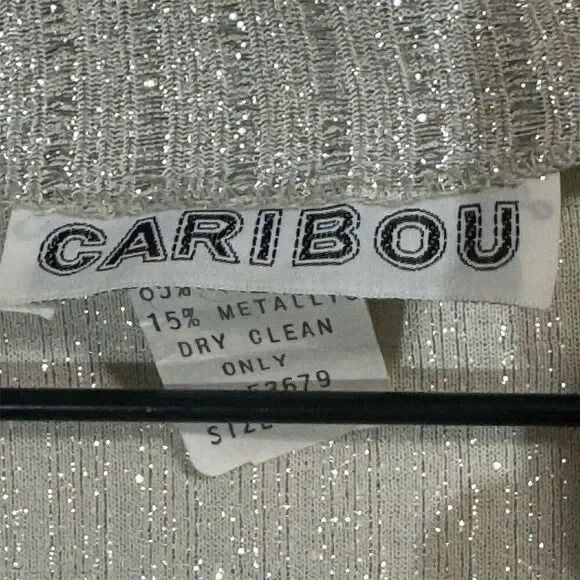 Vintage Caribou Shimmer Cardigan Size 18 | Silver Metallic Ribbed Disco Jacket - Picture 7 of 8
